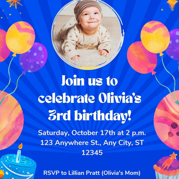 Birthday invitation card personalized with photo and name