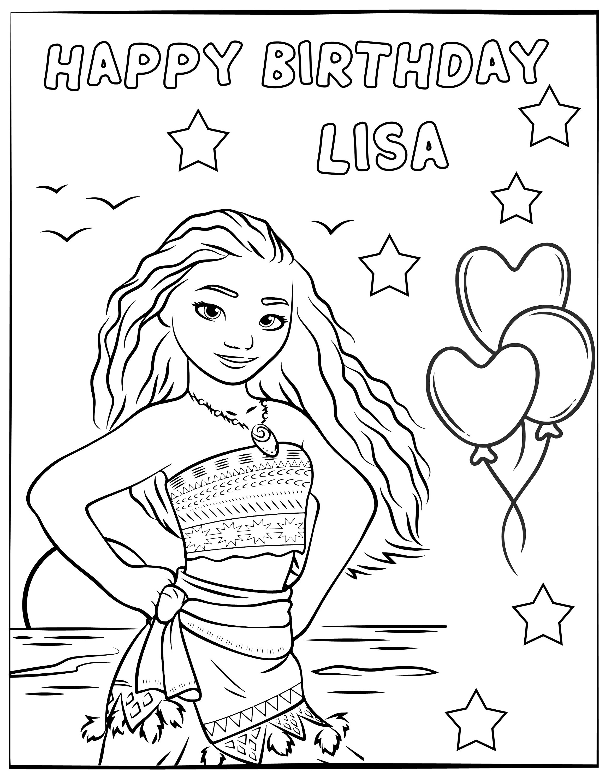 10 Moana Coloring Activity Page for Birthday Personalized