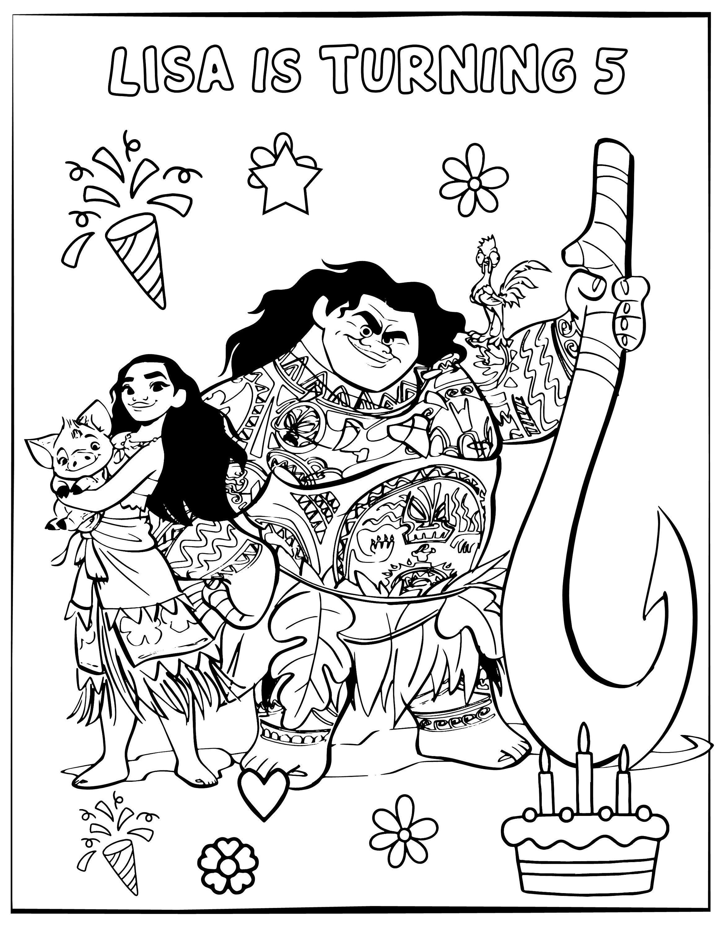 10 Moana Coloring Activity Page for Birthday Personalized With Name ...
