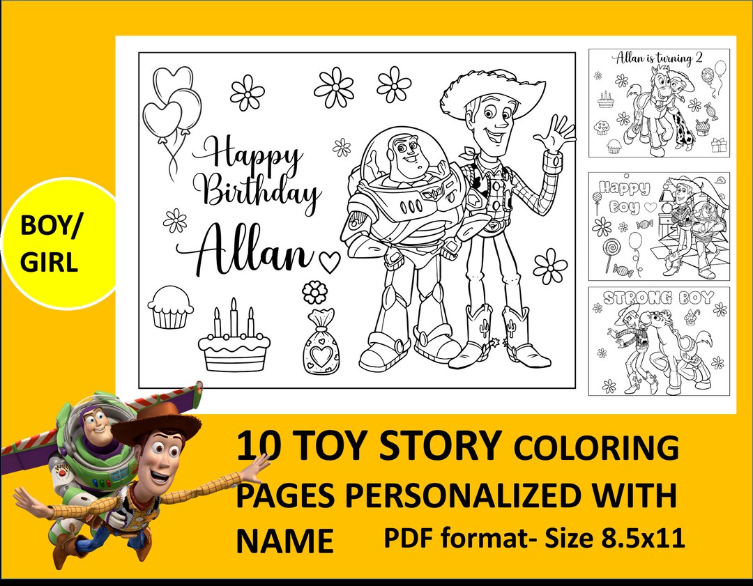 10 Printable Toy Story Coloring Page for Birthday Personalized With ...