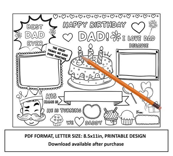 Feliz Cumpleaños Papá Para Colorear Páginas Imprimibles