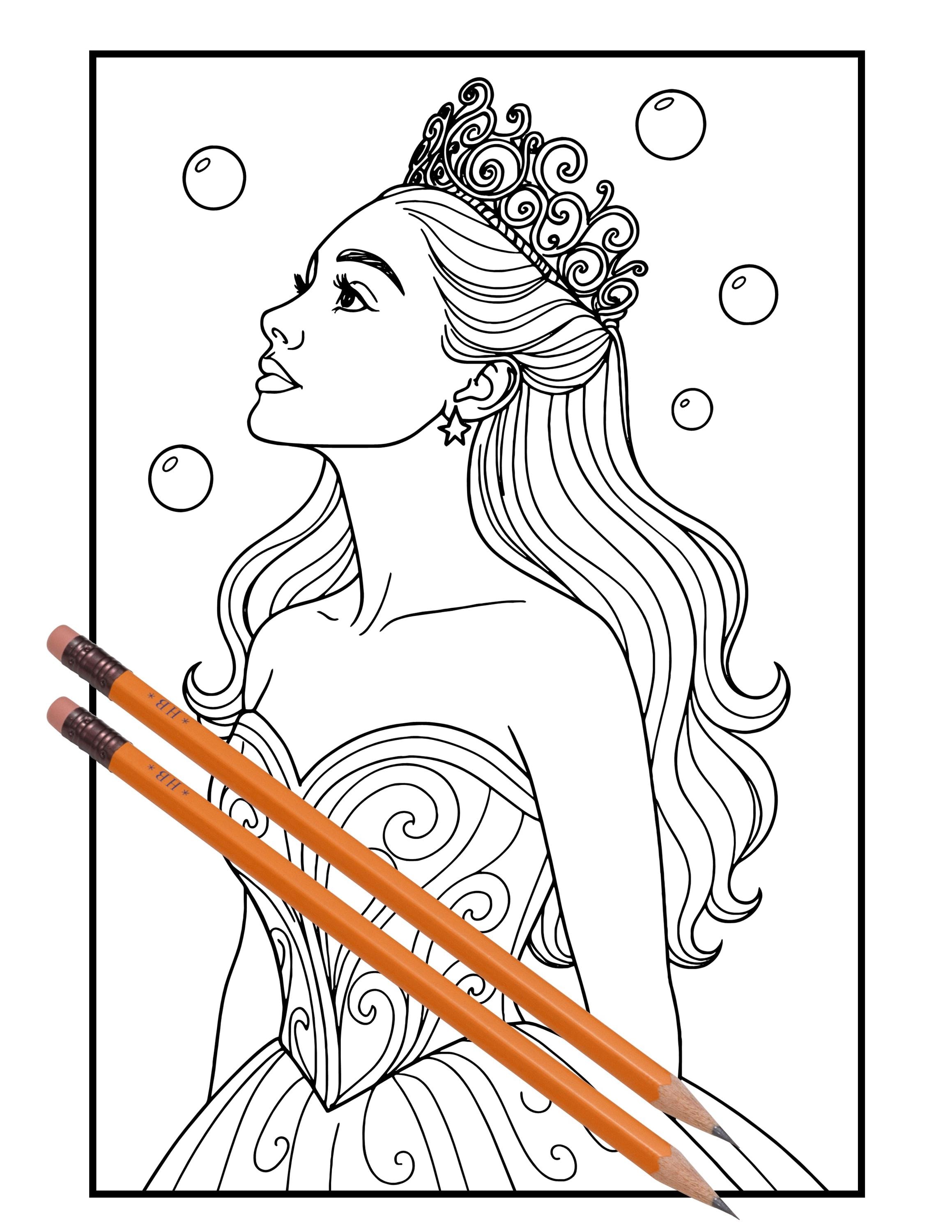 Wicked Glinda Coloring Book Pages: Ariana Fan Art (PDF Downloadable - Etsy, image size:2318x3000