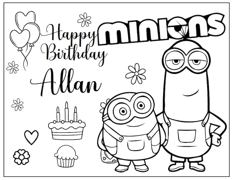10 Printable Minion Coloring Page for Birthday Personalized With Name ...