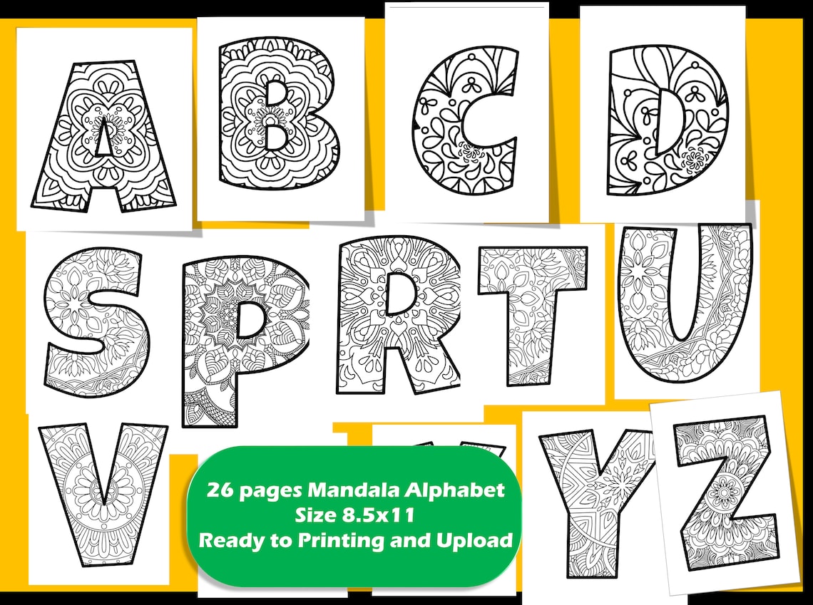 Alphabet Mandalas Coloring Pages: A to Z Letters (PDF) - Etsy