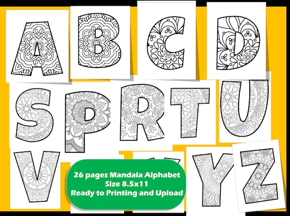 Alphabet Mandalas Malvorlagen PDF ABC Buchstaben Ausmalen Von A bis Z  Ausmalbücher KDP Ausmalbilder - .de