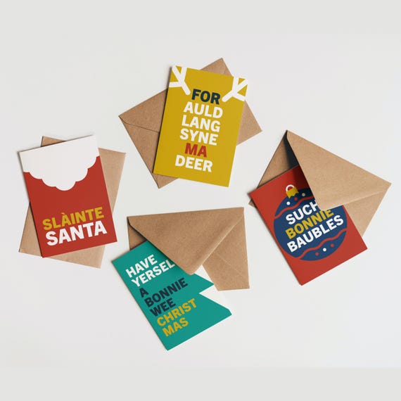 Scottish Christmas Cards | Single or Sets | Colourful Festive Cards | Scottish phrases
