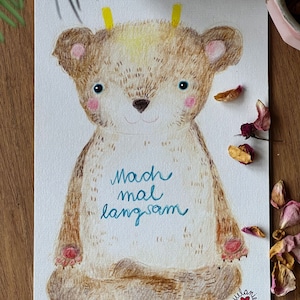 Achtsamkeitskarte Weihnachtskarte "Mach mal langsam" sagt der Lichthörnchenbär, Einladung zur Langsamkeit im Advent