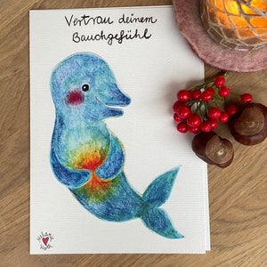 Achtsamkeitskarte "Vertrau deinem Bauchgefühl" Delfin, DinA5 Premiumpapier