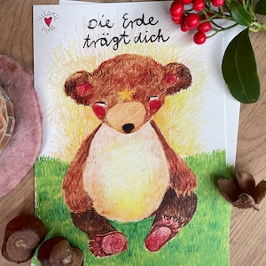 Achtsamkeitskarte  "Die Erde trägt dich" mit einem Bär, DinA5 Premiumpapier