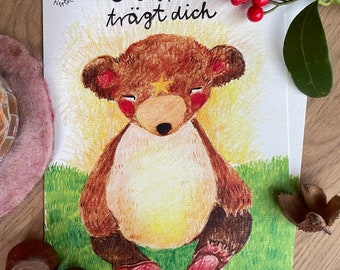 Mindfulness card "The earth carries you" with a bear, DinA5 premium paper