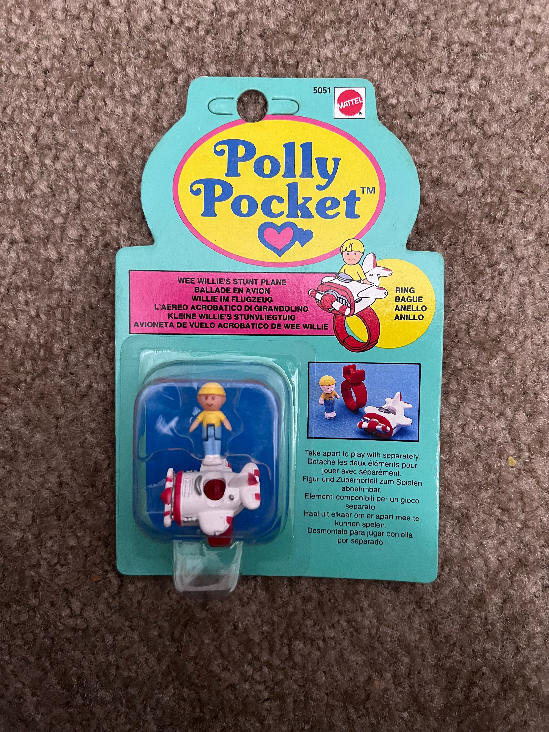 Bague Polly Pocket – Wee Willie's Stunt Plane, Bluebird, 1989 (neuf, Collection)