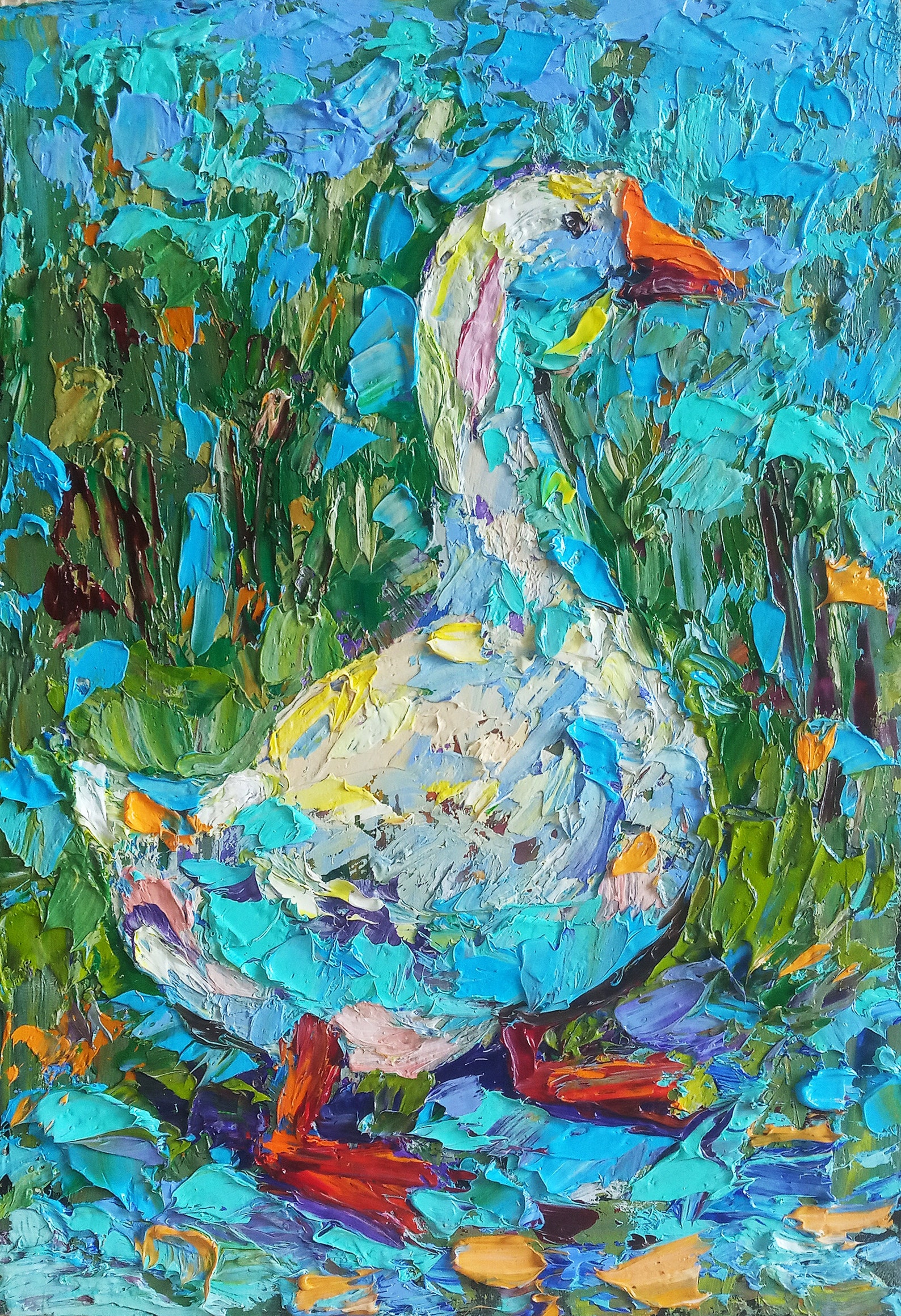 Goose oil painting white goose in the grass abstract Etsy