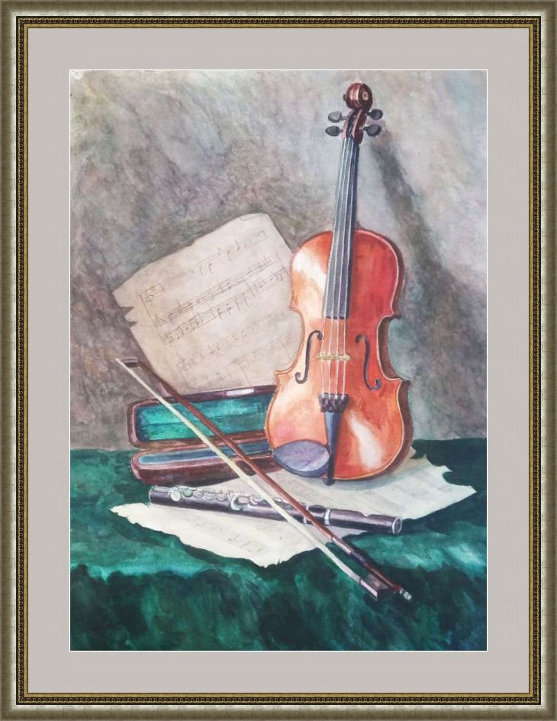Still Life with VIOLIN and FLUTE Watercolor paintingStill Etsy