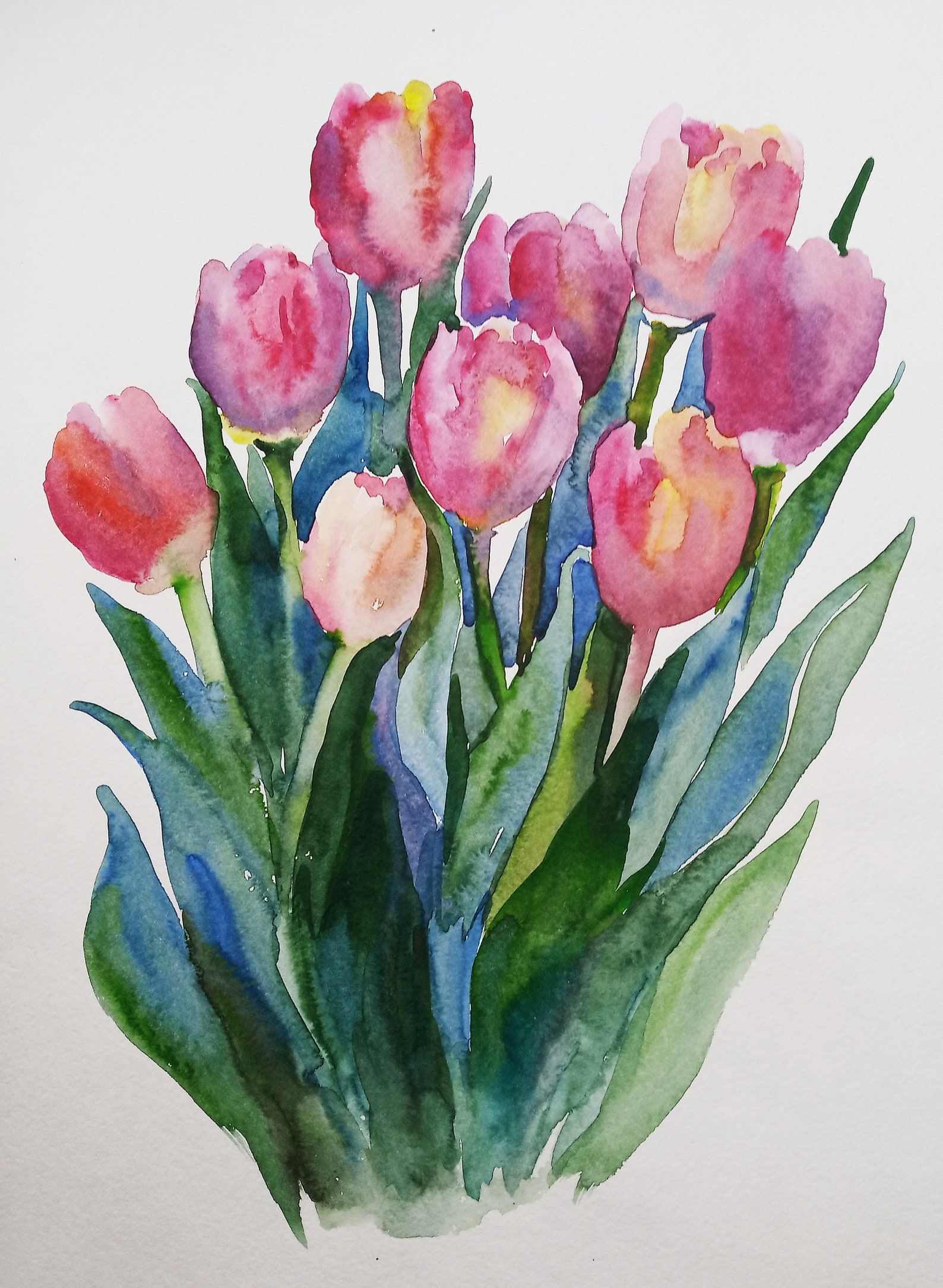 Aquarell Tulpen Aquarell Malerei Tulpenstrauß Original | Etsy