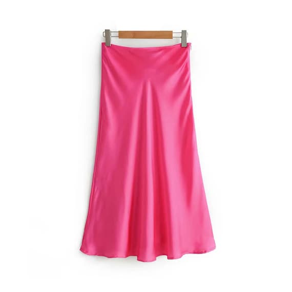 Women Pink Satin Skirts Pink Color Long Skirt Aline Skirt Etsy