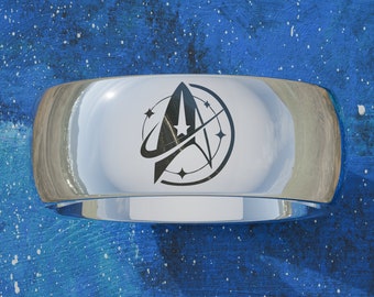 Starfleet Command Logo from Star Trek Movies Engraved Tungsten Ring - 4mm - 12mm