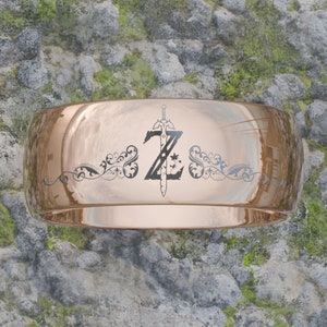 Z Logo from Zelda Video Games Rose Gold Engraved Tungsten Ring - 4mm - 12mm