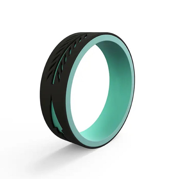 Women's Black & Aqua Strata Arrow Silicone Band - 6mm