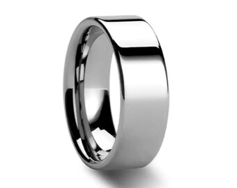 Flache Poliert Kobalt-Chrom-Ring für Männer und Frauen - 4 mm - 8 mm