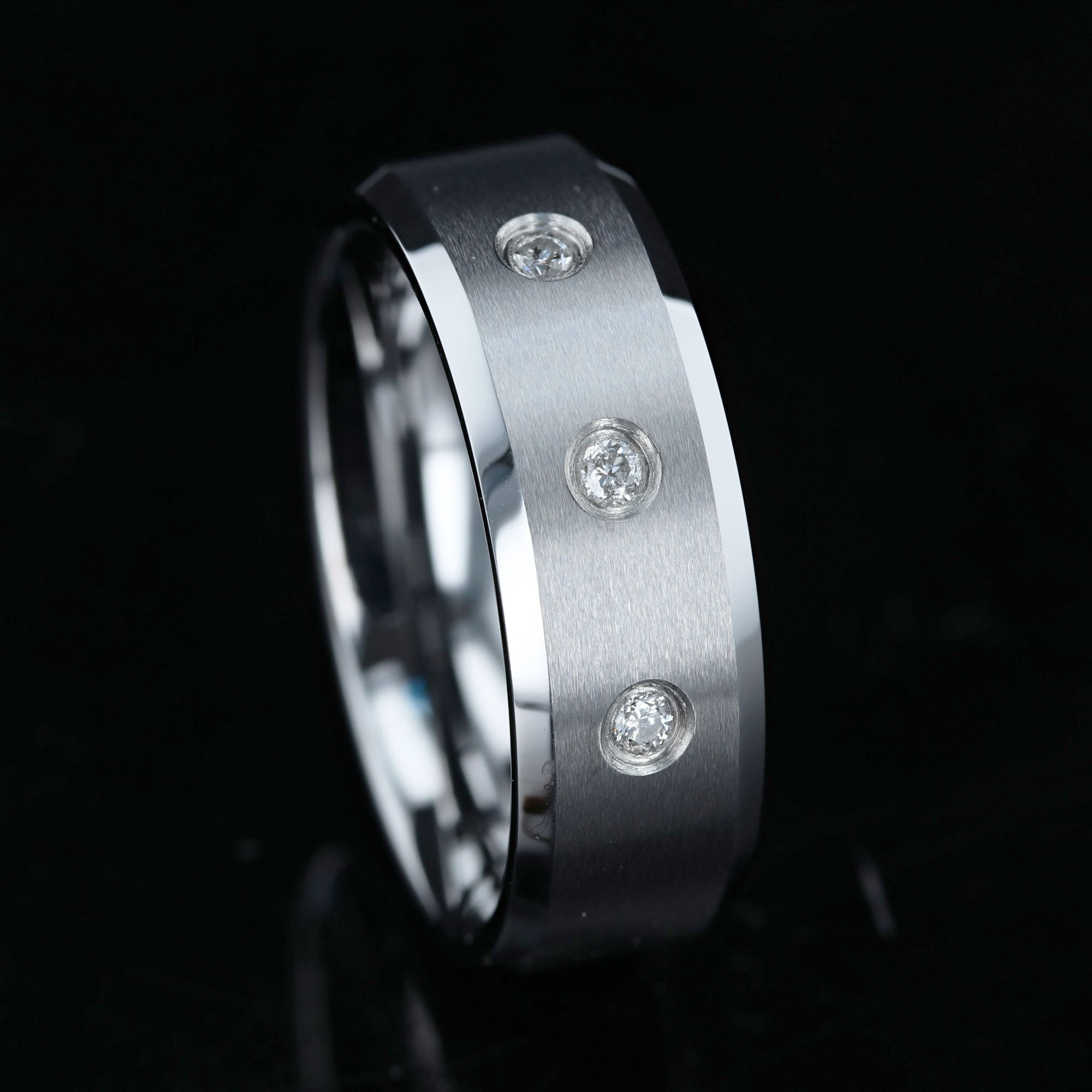 Tungsten Carbide Men's Wedding Band With 3 White Diamond Etsy