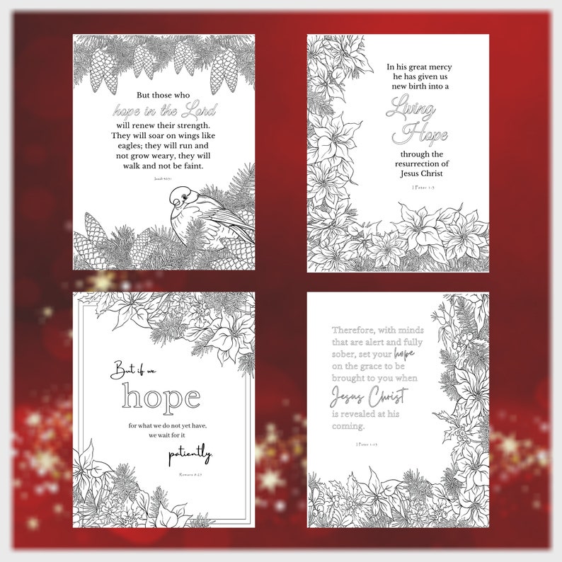 Christian Christmas Coloring Book Pages Hope Bible Verses Printable PDF 12 Coloring Pages for Adults For Charity image 5