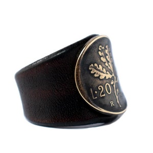 leather ring with coin , leather ring for men and women , brown leather ring , handmade leather jewelry, HANDMADE IN ITALTY