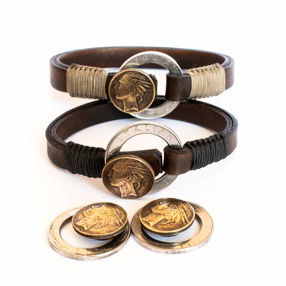Handmade Italian Leather Bracelet Antique Italian 500 Lire Etsy UK