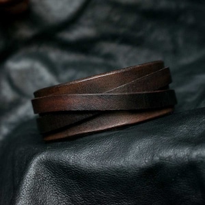 Handmade Brown Leather Bracelet, Wide Band, Unisex