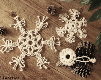 3 Macrame patterns, macrame snowflake, DIY Snowflake Macrame Pattern, Handmade ornament, Beginner Macrame Pattern, DIY Gift, Boho Decor