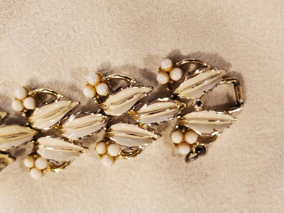 Cora White Enamel Leaves And Faux Pearl Bracelet/… - image 3