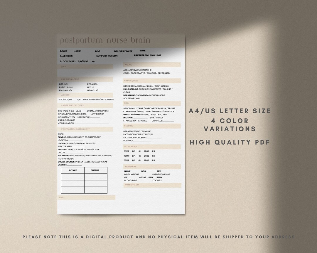 Postpartum Nurse Brain Postpartum Nurse Report Sheet - Etsy