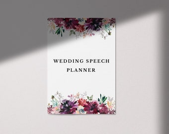 Wedding speech planner, wedding planner printable pdf, wedding checklist, wedding binder, instant download wedding planner