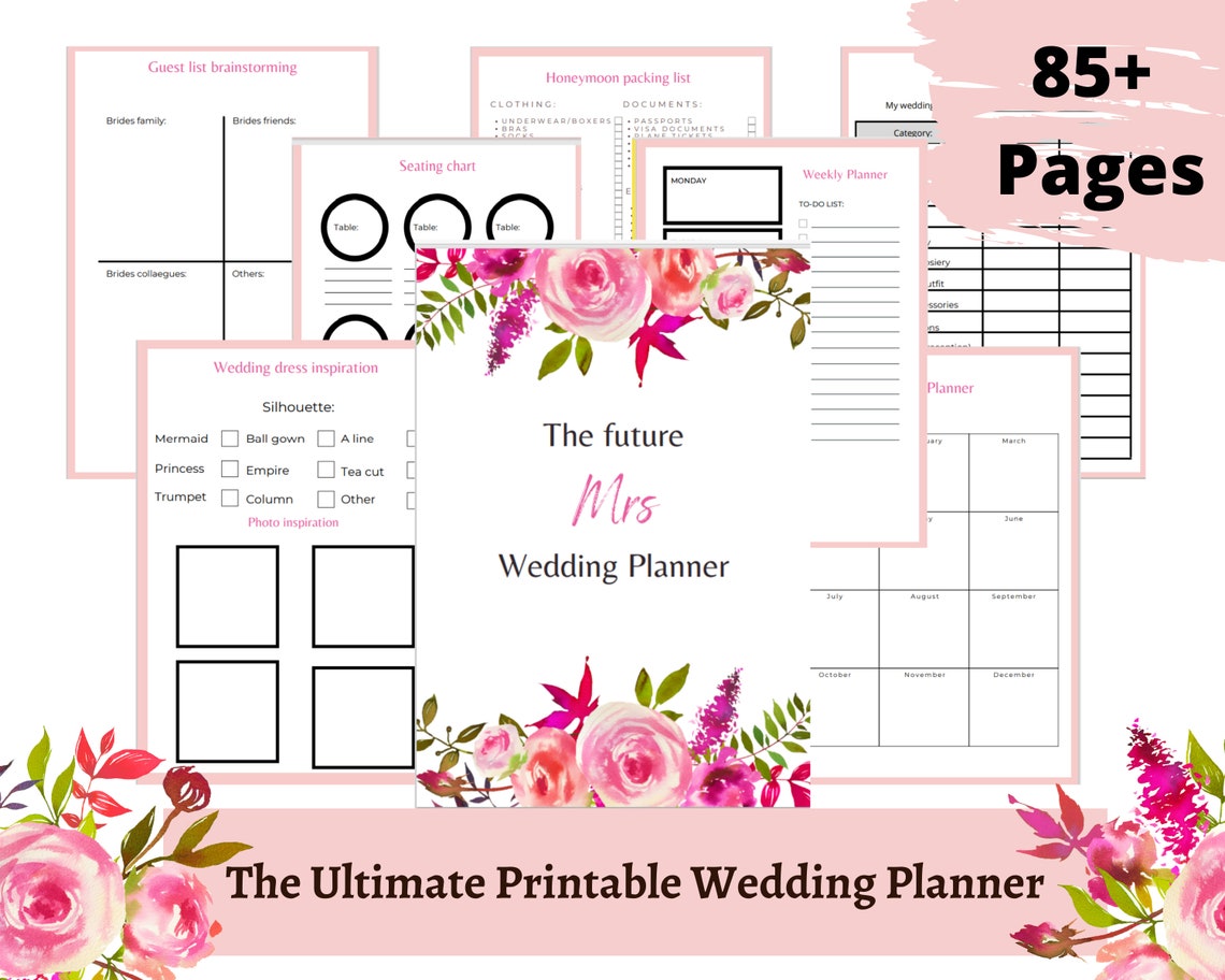 Pink Wedding Planner Printable, Wedding Planning Guide, Wedding ...