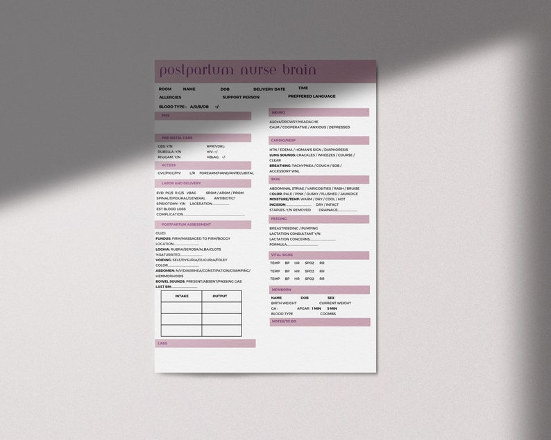Postpartum Nurse Brain Postpartum Nurse Report Sheet Etsy