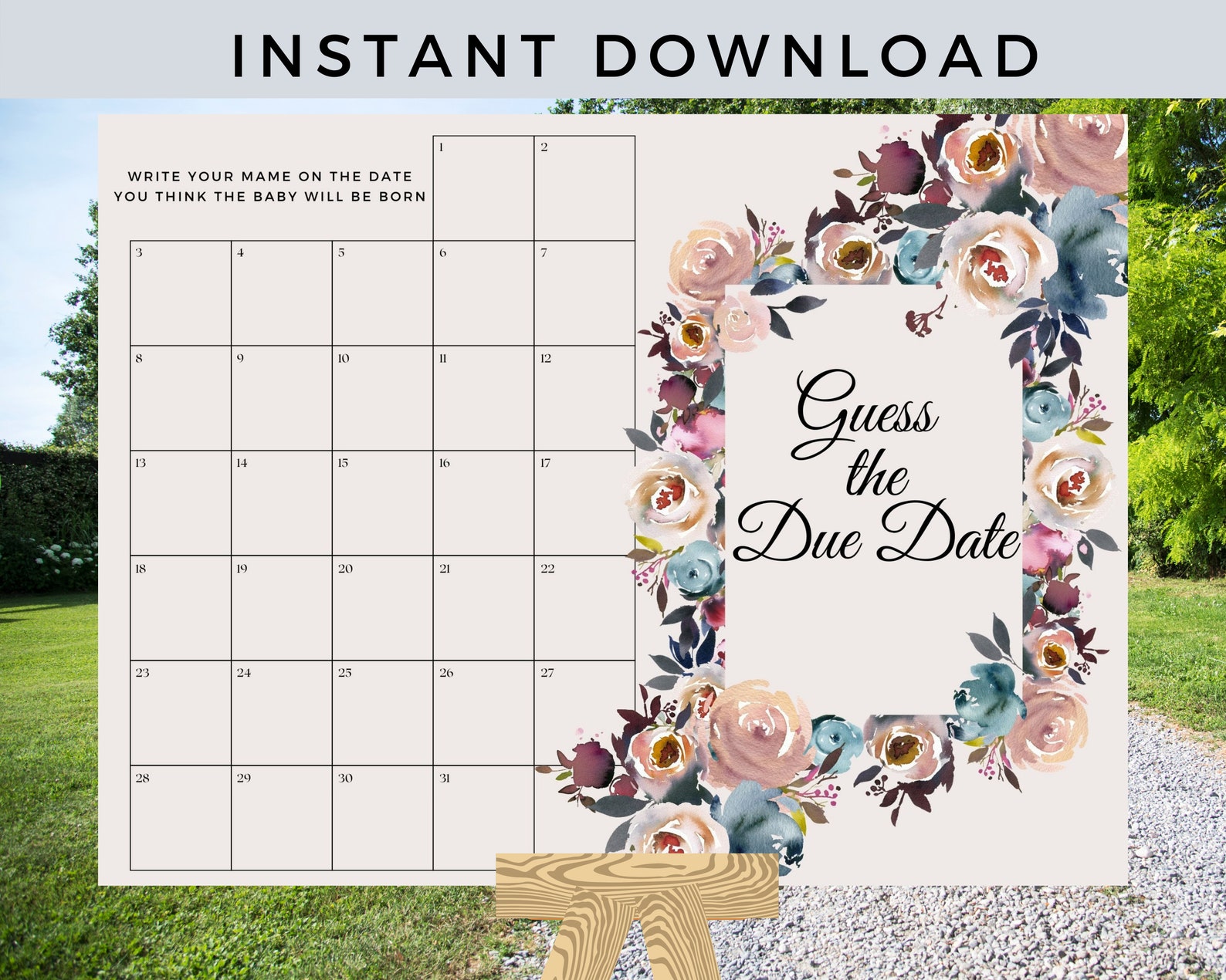 Guess the Due Date Baby Shower Game Baby Due Date Sign Guess Etsy