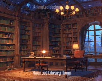 Animated Haunted Library Background: Cozy Lofi Stream Overlay