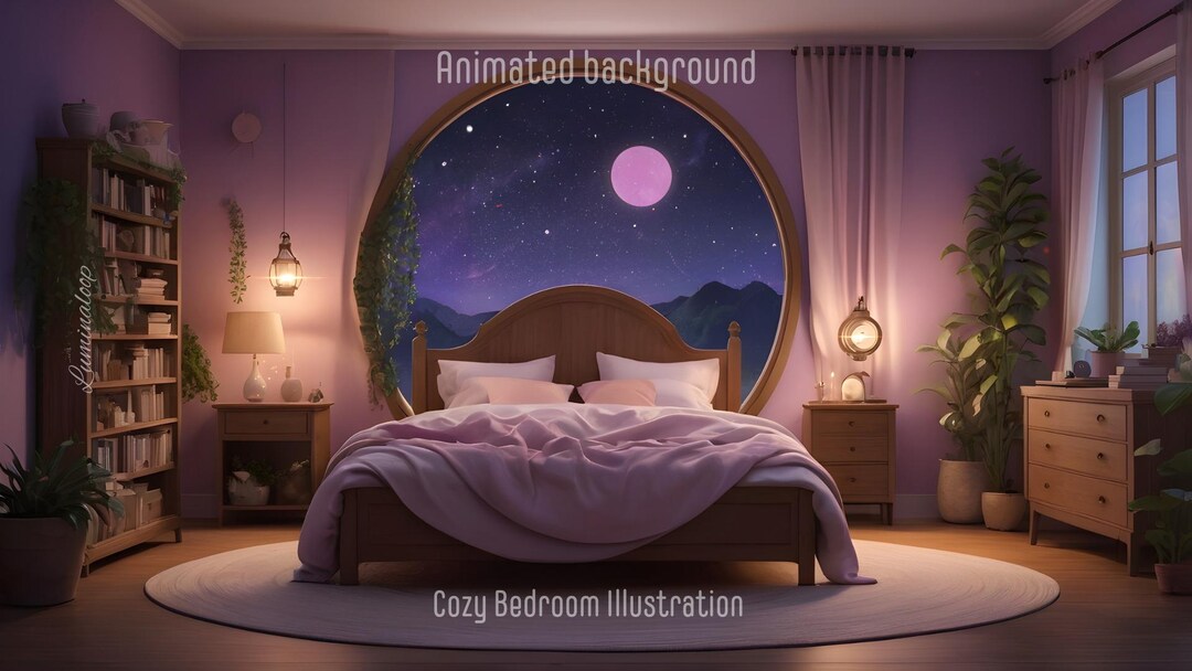 Cozy Bedroom Animated Background | Dreamy Starry Night Loop | Relaxing ...