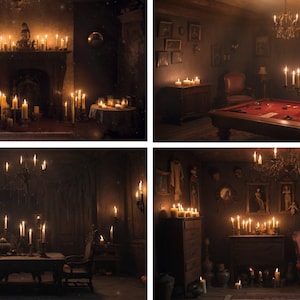 4 SFONDI ANIMATI / Stanza infestata / Atmosfera di candele con sala giochi, sfondo di sovrapposizione di flusso Twitch