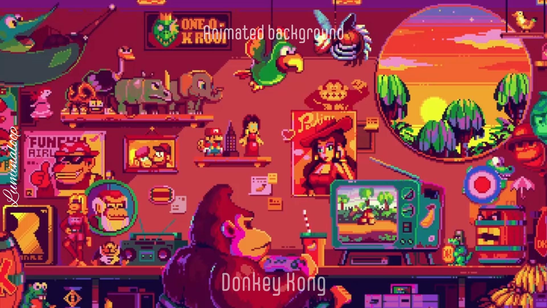 ANIMATED BACKGROUNDS | Donkey Kong | Lofi Cozy Ambience Looped Vtuber Twitch youtube and Stream Background
