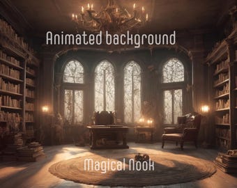 ANIMATED BACKGROUND |Magical Nook | Lofi Cozy Ambience Looped Vtuber Twitch Stream Library Background