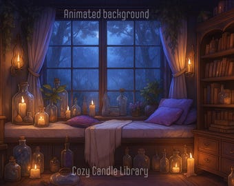 Animated Cozy Candle Library Background: Looped Vtuber Twitch Stream Overlay (MP4 Video File)