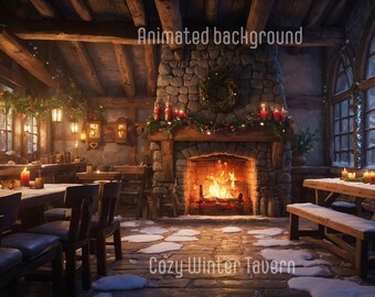 ANIMATED BACKGROUND | Winter Tavern | Lofi Cozy Fantasy Looped Vtuber Twitch Stream Overlay Christmas Background