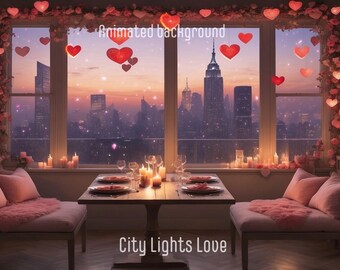 Lofi City Lights geanimeerde stream-achtergrond: Valentijnsdag knusse fantasie (MP4)