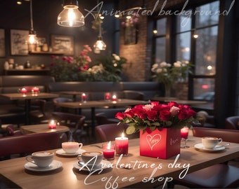 Animated Valentine&#39;s Day Coffee Shop Background: Cozy Lofi Stream Overlay