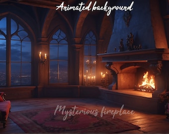 ANIMATED BACKGROUND | Mysterious fireplace | Lofi Cozy Fantasy Looped Vtuber Twitch Stream Overlay Background