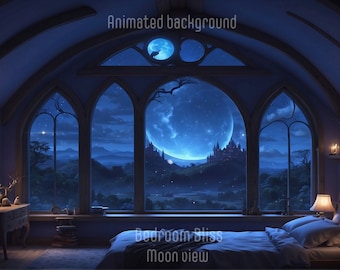 Animated Bedroom Moon View Background: Cozy Lofi Stream Overlay (MP4)