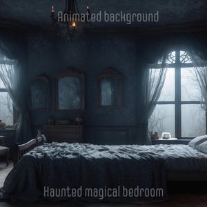 ANIMATED BACKGROUND | Haunted magical bedroom | Lofi Cozy Fantasy Looped Vtuber Twitch Stream Overlay Youtube Background