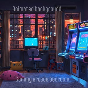 Animated Gaming Arcade Bedroom Background: LoFi Cozy Stream Overlay (MP4 Video File