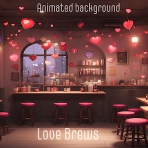 Animerad bakgrund för kafé på Alla hjärtans dag: Loopad Vtuber Twitch-överlägg (MP4)