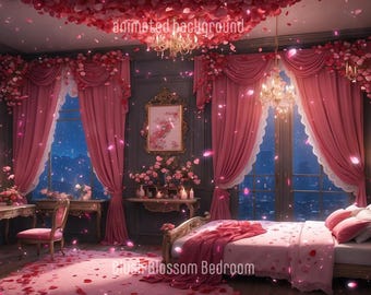 Animated Blush Blossom Bedroom Background: Lofi Cozy Stream (MP4 Video File)